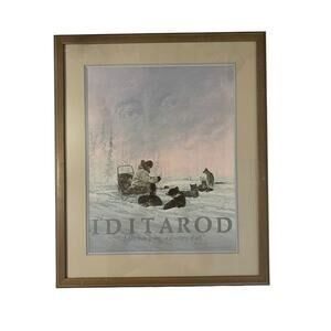 Vintage 1988 Signed Jon Van Zyle Iditarod Alaska More Than a Race Framed Poster